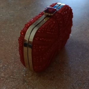 Red beaded clutch